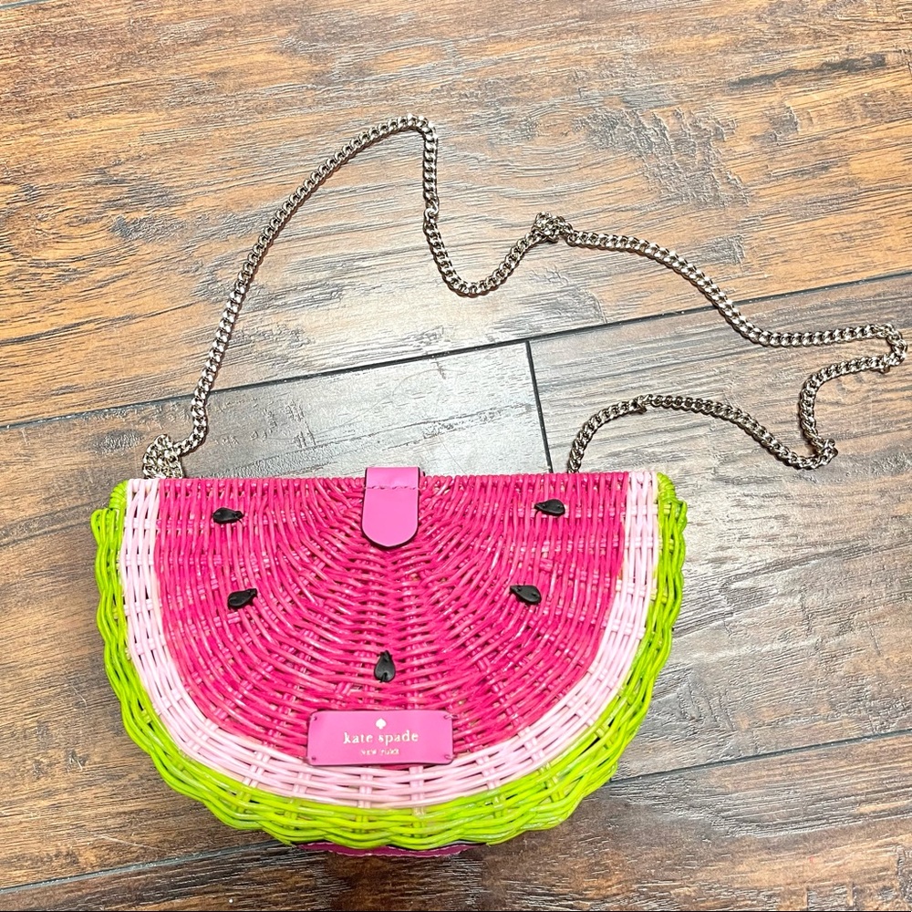 kate spade Watermelon Straw Crossbody Bag in Pink, Green - Picture 3 of 6